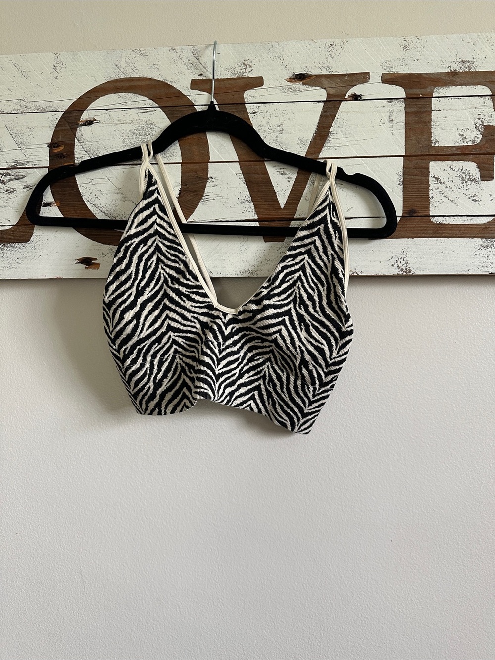 Sky and Sparrow Black and Cream Zebra-Print Bralette